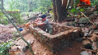 1 year alone in the forest Build toilet out of earth natural stone Stone foundation wooden frame [upl. by Hajed66]