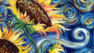 Sunflowers Tutorial  Vincent Van Gogh Starry Night  Beginner Acrylic Painting  TheArtSherpa [upl. by Baruch]