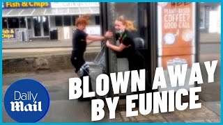 Eunice Storms high winds blow away locals in Cornwall [upl. by Ariajaj488]