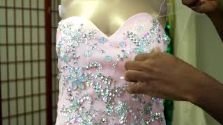 HOW TO SEW ON A BODICE APPLIQUE   DWAYNECOLLECTIONS PROM 2018 [upl. by Margi638]