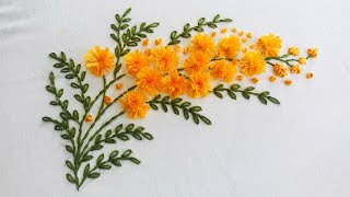 Hand Embroidery Beautiful Mimosa Flowers Embroidery [upl. by Ahsikam3]