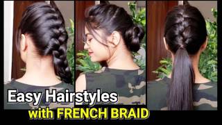 Everyday Quick Easy Hairstyles with FRENCH BRAIDHairstyles for medium to long hairBunPonytail [upl. by Eelyme]