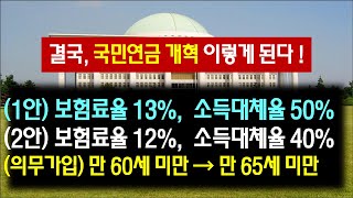 결국 국민연금 개혁 이렇게 된다 1안 보험료율 13 소득대체율 50  2안 보험료율 12 소득대체율 40  의무가입 연령 만 65세 미만으로 상향 [upl. by Niwri]