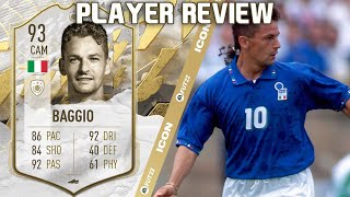 INSANE DRIBBLER 🔥 93 PRIME ICON BAGGIO PLAYER REVIEW FIFA 22 ULTIMATE TEAM [upl. by Helena]