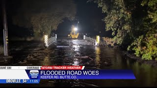 Flooding and swiftmoving waters causes closure of Keefer Road north of Chico [upl. by Dnalyk388]