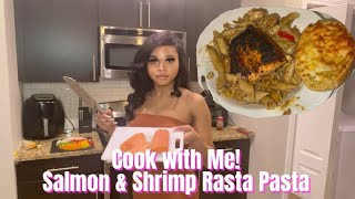 Cooking with Marrón Salmon amp Shrimp Rasta Pasta😋 Marrón Jadore [upl. by Kallista605]