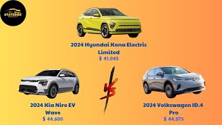 Compare 2024 Hyundai Kona Electric Limited vs 2024 Kia Niro EV Wave vs 2024 Volkswagen ID4 Pro [upl. by Padegs233]