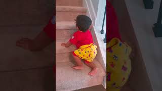 11 months baby climbing stairs easily [upl. by Auqcinahs]