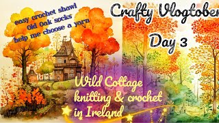 Day 3 Crafty Vlogtober Easy Crochet Shawl Old Oak Socks Scary Yarn Barf 😱 [upl. by Esilanna69]