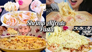 ASMR Shrimp Alfredo Pasta Compilation  alfredo pasta  Satisfying eating sounds [upl. by Pavia522]