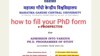 how to fill PhD form in Central university mgcub cusb through samarth portal mahatma gandhi cu Bihar [upl. by Cawley]