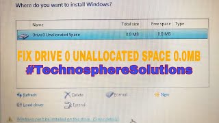 Drive 0 unallocated space 00MB Fix by Technosphere Solutions [upl. by Sucram]