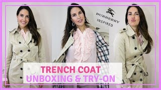 TRENCH COAT UNBOXING amp TRYON  BURBERRY INSPIRED 2018 [upl. by Lednew]