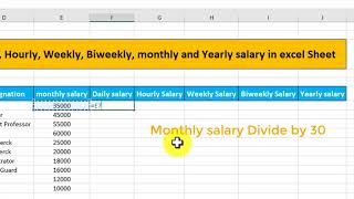 How to calculate Daily hourly weekly  biweekly and yearly salary in excel sheet [upl. by Anawit]