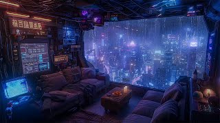 Neon Reflections Balcony Rain and Cyberpunk Ambience to Soothe Insomnia and Sleep Disorders 😴 [upl. by Aisatna]