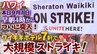 【ハワイ最新映像】本日早朝４時にワイキキ７つの主要ホテルストライキ突入！参加者5000人規模の数十年に一回の大規模ストライキ突入！本日のカラカウアの様子！ハワイ旅行ハワイの今 [upl. by Notseh]