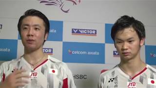 Hiroyuki EndoYuta Watanabe  Interview After Semifinal Match  Malaysia Open 2018 [upl. by Nilorac]