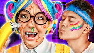 Extreme RAINBOW NERD MAKEOVER  Hacks To Become POPULAR Beauty Transformation With Gadgets [upl. by Aietal]