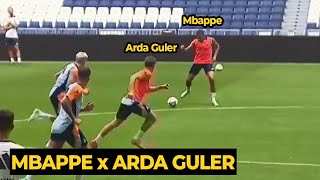 Arda Güler CRAZY SPEED SKILLS linking up with Mbappe in training today at Santiago Bernabeu [upl. by Essilevi]