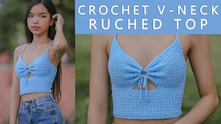 Easy Crochet V Neck Ruched Top Tutorial  Crochet V Neck Top  Chenda DIY [upl. by Yesak]