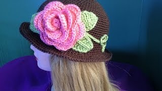 How to Crochet a Brimmed Flower Hat Part 2 [upl. by Atiz205]