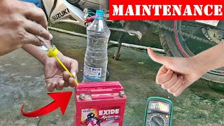 Distilled water refilling in bike battery at home  Maintenance of bike battery [upl. by Ahsiekahs]