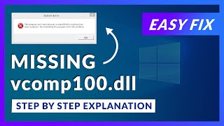 vcomp100dll Missing Error  How to Fix  2 Fixes  2021 [upl. by Tiebold402]