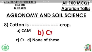 Past paper of Agriculture Officer 2020  100 Most Important Agricultural Questions and Answers [upl. by Beach864]