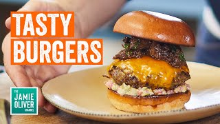 Tasty Homemade Burgers  Jamie Oliver Recipes [upl. by Zelig]