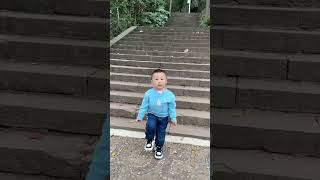 Cute Baby Imitates His Father And Climbs Up The High Stairscomedy cutebabyfunnyvideossmile [upl. by Mehs309]