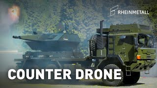 Rheinmetall Air Defence Skynex truckmounted engaging drone swarm [upl. by Alak]