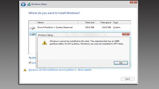 Windows cannot be installed to this disk the selected disk has an MBR partition table [upl. by Reseda801]