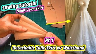 ✂️ How to Make Detachable Tulle Skirt with Train × Clients Tulle Overskirt × SewingTutorial [upl. by Nevla]