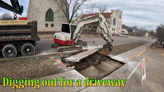 Tearing Out A Sidewalk For A New Driveway And Digging A Sewer Line [upl. by Atiuqel]