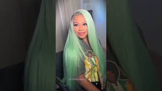 Dark roots light green highlights wig installing😍 the color is slayed einbeautyhair coloredhair [upl. by Eslehc]