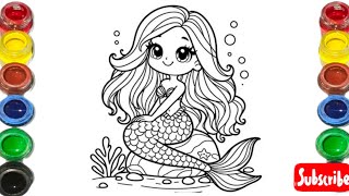 Cute Mermaid Drawing for kids Painting amp Coloring for kids Toddlers  Lets Draw Togetherkidsart [upl. by Ahsain670]