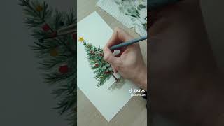 Watercolor Christmas tree christmas Merry Christmas 🎄🎁 rockinaroundthechristmastree [upl. by Asteria478]