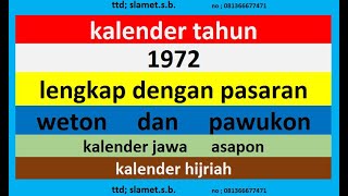 kalender 1972 lengkap pawukon  weton  pasaran kalender jawa  hijriah [upl. by Poulter212]