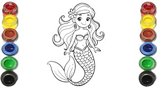 Beautiful Mermaid Drawing for kids Painting amp Coloring for kids Toddlers  Lets Draw Together [upl. by Ymaral]