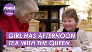 Queen Camilla Hosts Afternoon Tea For Girl With Brain Tumour [upl. by Chon610]