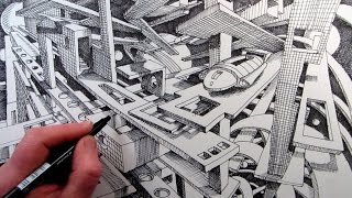 How to Draw a SciFi Fantasy City in 2Point Perspective [upl. by Ecirtnom]