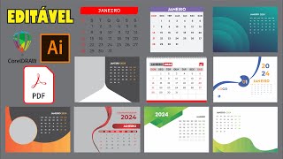 Calendário 2024 editavel para CorelDRAW Adobe Illustrator e em PDF [upl. by Notxarb]