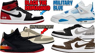 AIR JORDAN 1 BLACK TOE REIMAGINED NEW AJ 1 LOW 85  TRAVIS SCOTT AJ 4 MILITARY BLUE  MORE [upl. by Rehpatsirhc]