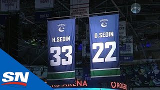 Vancouver Canucks Retire Daniel And Henrik Sedins Jerseys  FULL Ceremony [upl. by Rostand]