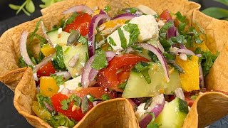 A Mediterranean Twist Greek Salad in a Tortilla Bowl [upl. by Eidderf299]