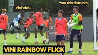 Courtouis reaction after Vinicius Jr tried Neymar rainbow flick during training ahead Chelsea game [upl. by Schaffer484]