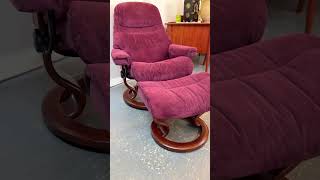 Scandinavian Ekornes Stressless Adjustable Purple Suede Recliner amp Ottoman [upl. by Kcirddec]