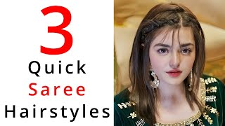 3 Quick amp Easy Saree Hairstyles For Open Hair  New Hairstyle [upl. by Ecnerual]