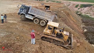 Unexpected​ Dump Truck Back Fails Unloading Heavy Technique Recovery KOMATSU Dozer Extreme Helping [upl. by Akinehs]