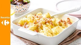 Gratin de choufleur et pommes de terre sauce fromagelardons salade mesclun [upl. by Euqinomod544]